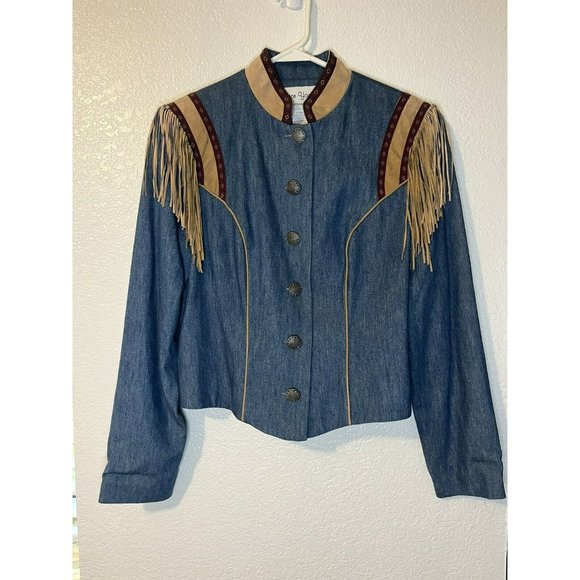 Sharon Young Western Jean Jacket 4 Womens VTG Denim Blue Buttons Country USA - Picture 1 of 7